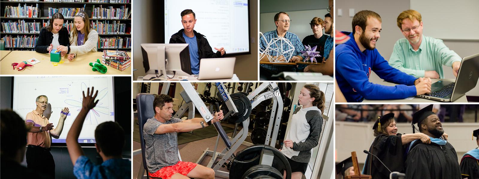 collage of photos showing computer science, exercise science, and education students